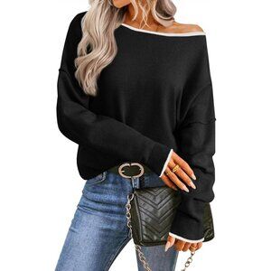 Women's Oversized Off Shoulder Sweater Knit Thin Casual Trendy Jumper